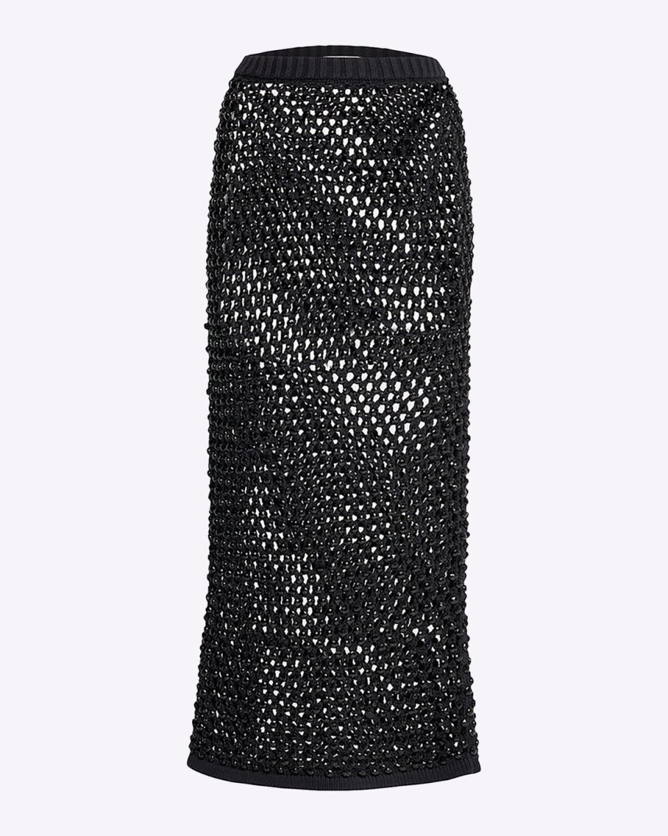 Crystal Open-Knit Midi Skirt